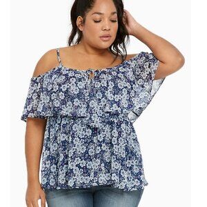 Torrid Floral Chiffon Ruffled Shoulder 5 Plus Size 5X Blue Grey Pink‎